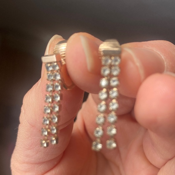Avon Gold and Silver Crystal Clip-On Drop Earrings - Picture 4 of 6